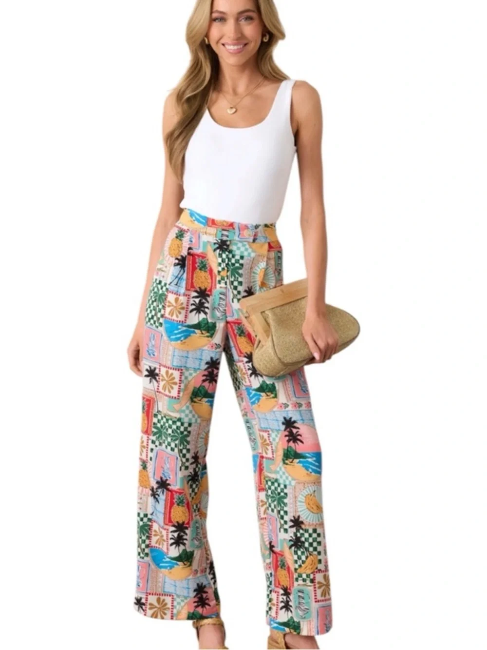 NWT Skies are Blue Castaway Calm Multi TROPICAL PRINT PANTS Size Small - Picture 3 of 13